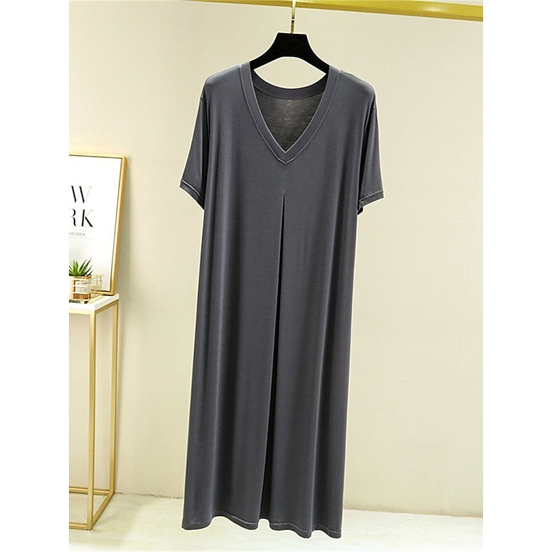 Women's Pajamas Nightgown Nightshirt Dress Pure Color Simple Casual Soft Home Daily Bed Modal Breathable V Wire Short Sleeve Summer Fall Home Outfits2