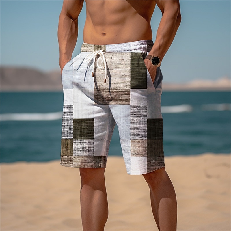 Men's Color Block Patchwork Graphic Prints Sweat Shorts Beach Shorts Terry Shorts Mid Waist Casual Athleisure Daily Holiday Streetwear Drawstring Elastic Waist 3D Print Designer Clothing Apparel3