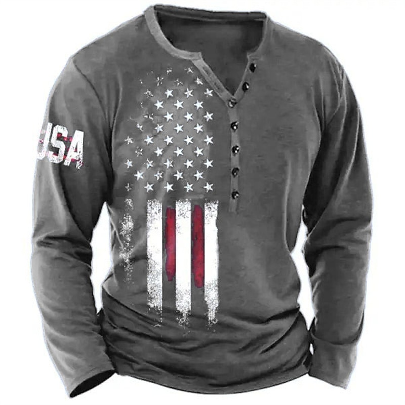 Men's Graphic National Flag Henley Shirt Long Sleeve 3D Print Fashion Designer Comfortable Outdoor Daily Spring &  Fall Black Navy Blue Army Green Gray Henley Henley T-Shirt3