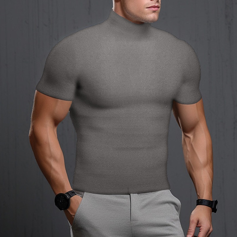 Men's T Shirt Tee Top Short Sleeves Turtleneck Summer Plain Pit Strip Fashion Designer Basic Vacation Street Going out Black White Khaki Top Tee for Men2
