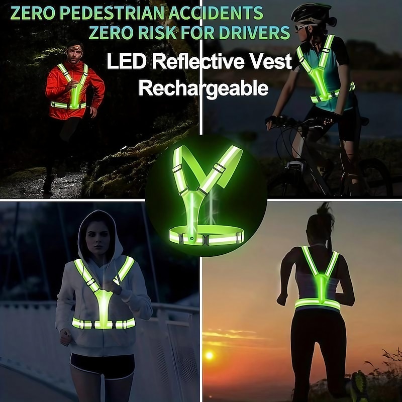 USB Rechargeable LED Reflective Vest – High Visibility Safety Gear for Carnival Running, Cycling, Walking & Night Sports