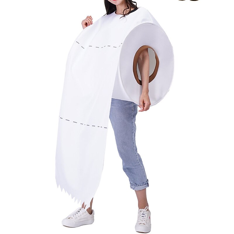 Couples Giant Toilet Paper Roll Halloween Group Couples Costumes Men's Women's Movie Cosplay Cosplay Costumes White Leotard / Onesie Halloween Carnival Masquerade3