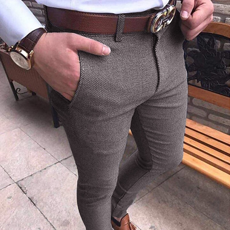 Men's Trousers Chinos Jogger Pants Zipper Pocket Plain Full Length Formal Business Classic Smart Casual Black Light gray2