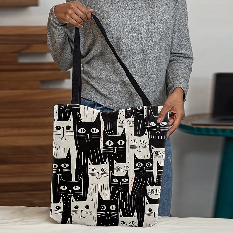 Colorful Large Capacity Tote Bags with Abstract Cat Art Designs for Everyday Use2