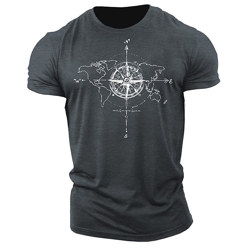 Men's Graphic Prints Compass T Shirt Graphic Tee 100% Cotton Short Sleeve Graphic Shirt Black Army Green Dark Gray Comfortable Tee Outdoor Street Fashion Designer Clothing2