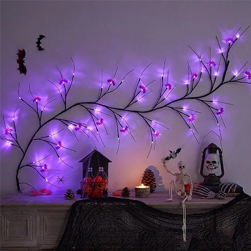Halloween Willow Vine String Lights LED Pumpkin Bat Branches Garland Holiday Light for Halloween Indoor Outdoor Halloween Party Decor Lighting AA Battery Power2