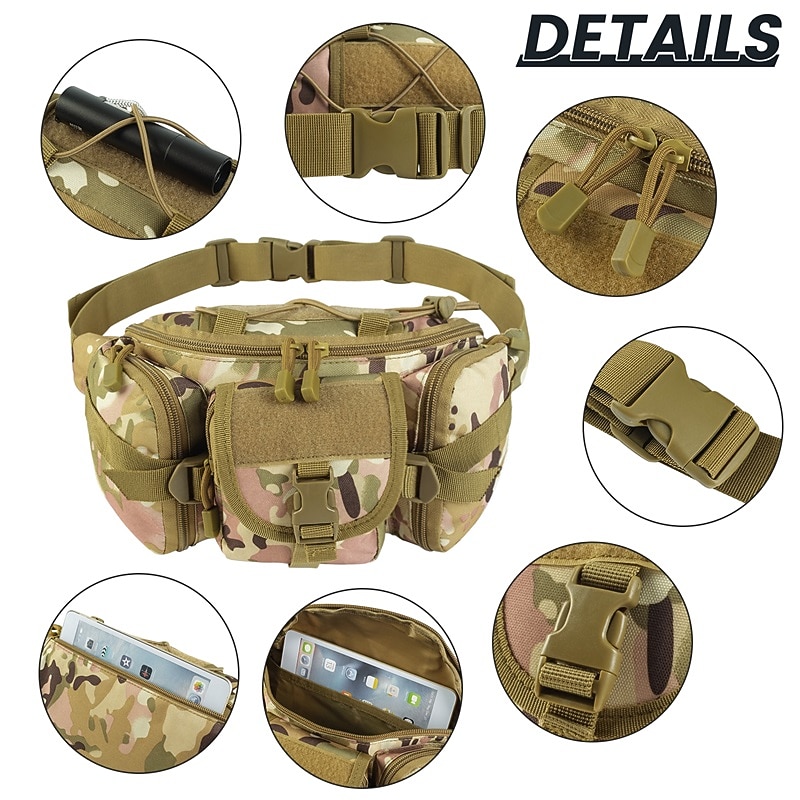 Waterproof Nylon Men Fanny Pack Tactical Military Army Waist Bag Hiking Outdoor Camping Shoulder Bum Belt Bum Sport Chest Bags