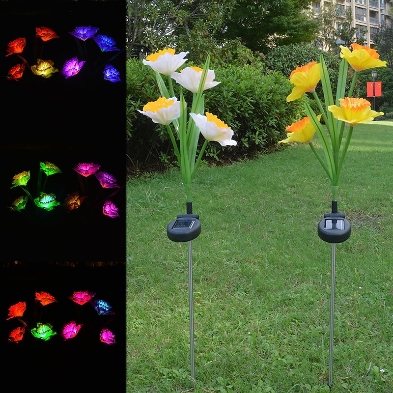 4 Head Solar Daffodil LED Lights Outdoor Garden Balcony Decoration Lights LED Waterproof Lawn Night Lights Imitation Plant Lights Holiday Party Atmosphere Lights3