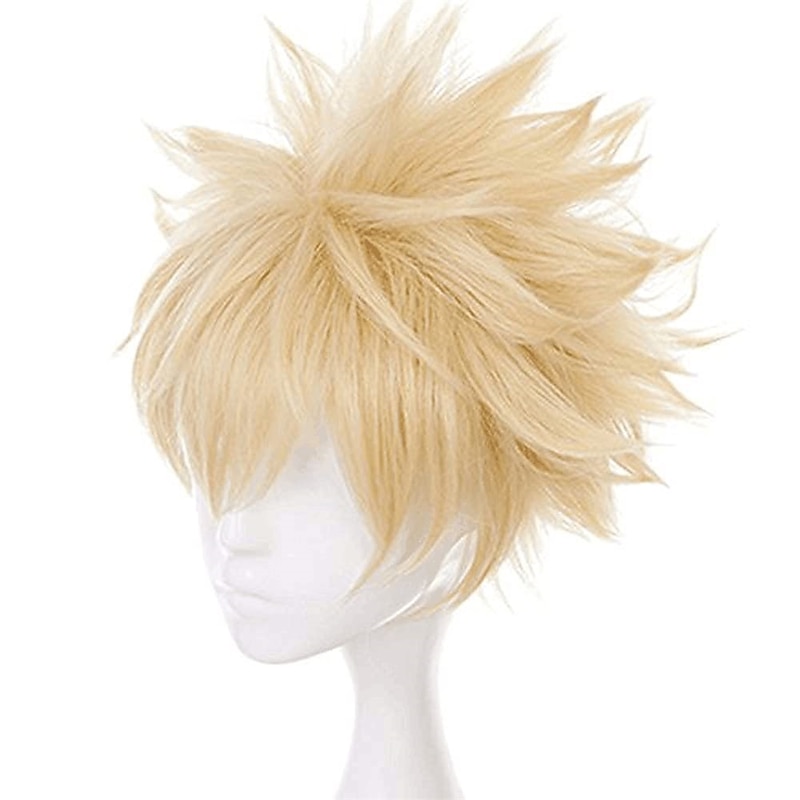 Blonde Spiky Short Wig for Men Boys Cosplay Short Blonde Wig Anime Cosplay Wig for Cosplaymaker Mens Wig Wavy Synthetic Wig for Carnival Costume Party3