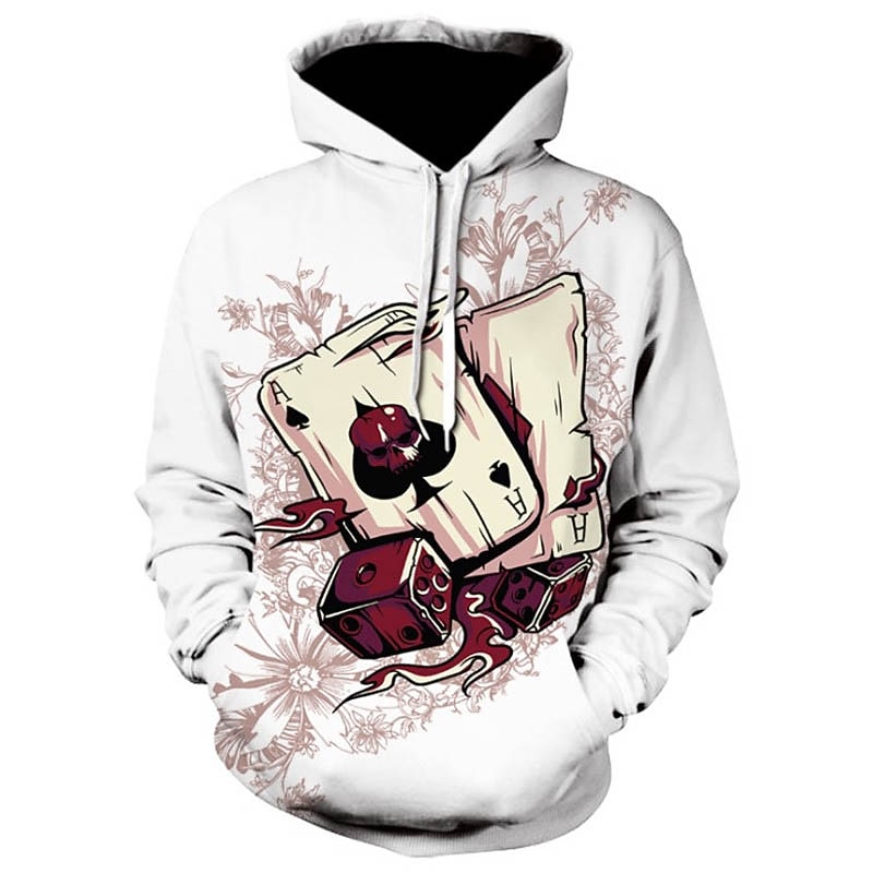 Men's Graphic Prints Poker Hoodie Hoodies Sweatshirt Streetwear Designer Long Sleeve Hooded Daily Sports White Print Spring &  Fall Designer