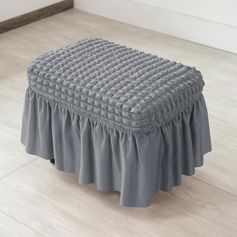 Spandex Seersucker Ottoman Slipcover,Burgundy Stretch Rectangle Footstool Cover, Washable Removable Covers for Storage Ottoman, High Spandex Protector for Foot Rest Stool2