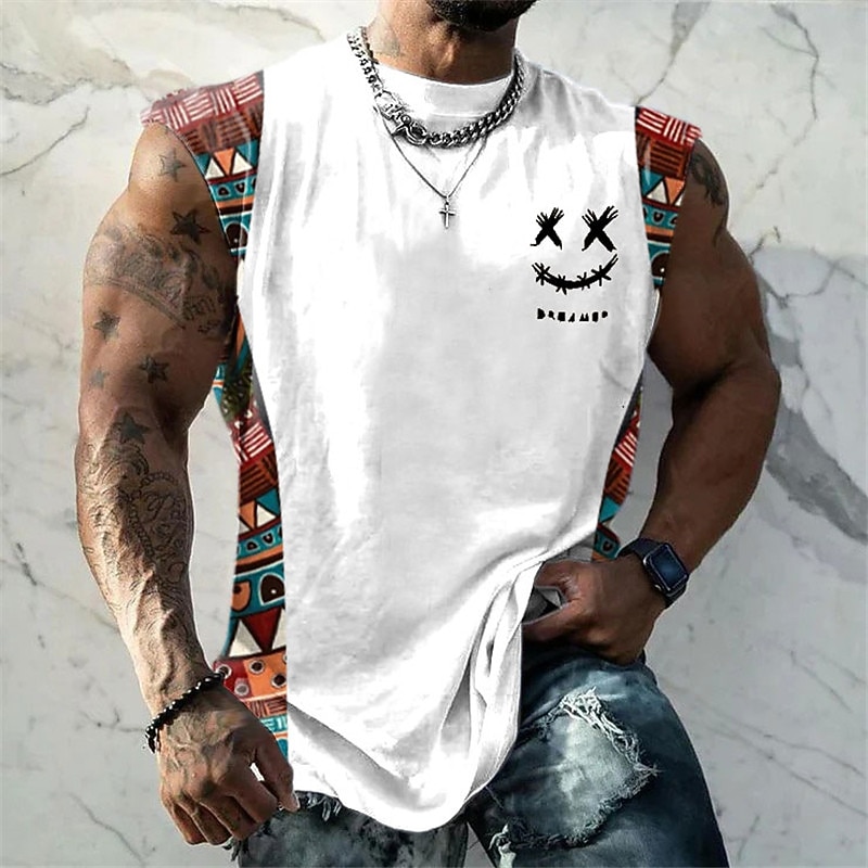Men's Graphic Color Block Tribal Vest Top Sleeveless T Shirt for Men Cap Sleeve T shirt 3D Print Crew Neck Shirt Fashion Designer Muscle Daily Sports Gym Black White Navy Blue Spring & Summer2