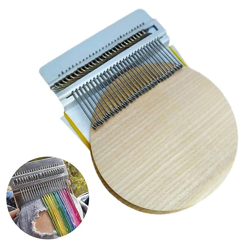 Loom Speedweve Type Weave Tool, 28 Hooks Wooden Mini Darning Weaving Loom Machine DIY Tools for Beginners Mending Jeans Socks Clothes Repair Fabrics3