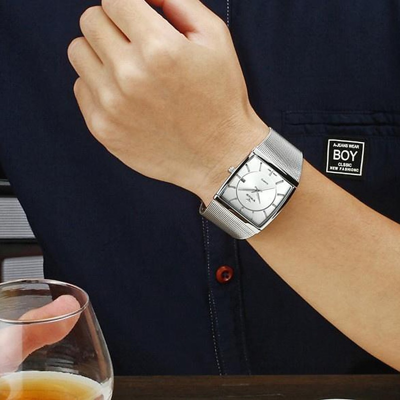 Men's Square Ultra-thin Watch WWOOR Luxury Gold Watch Men's Quartz Steel Mesh Waterproof Watch Box Gift Relogio Masculino2