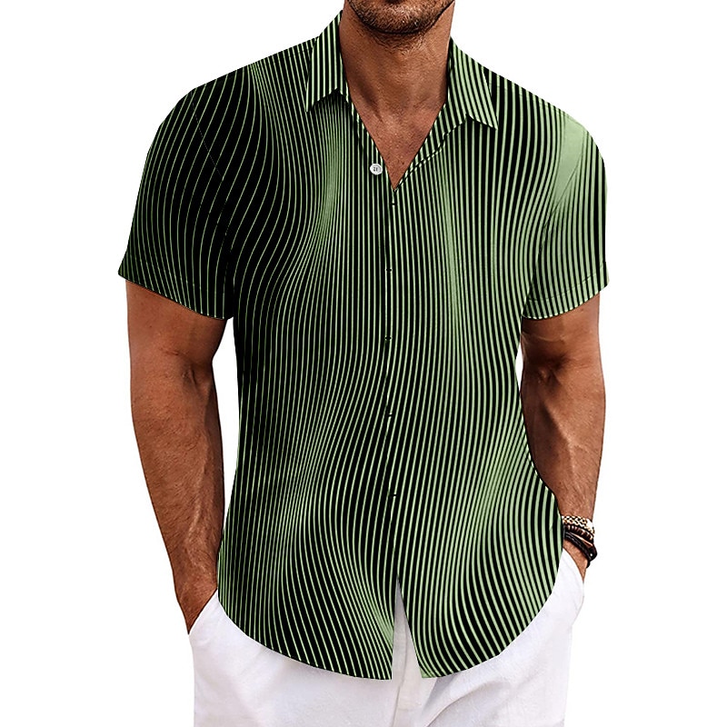 Men's Striped Geometric Pattern Shirt Button Up Shirt Short Sleeve Fashion Designer Casual Outdoor Casual Summer Spring Turndown Print Blue Brown Green Gray3