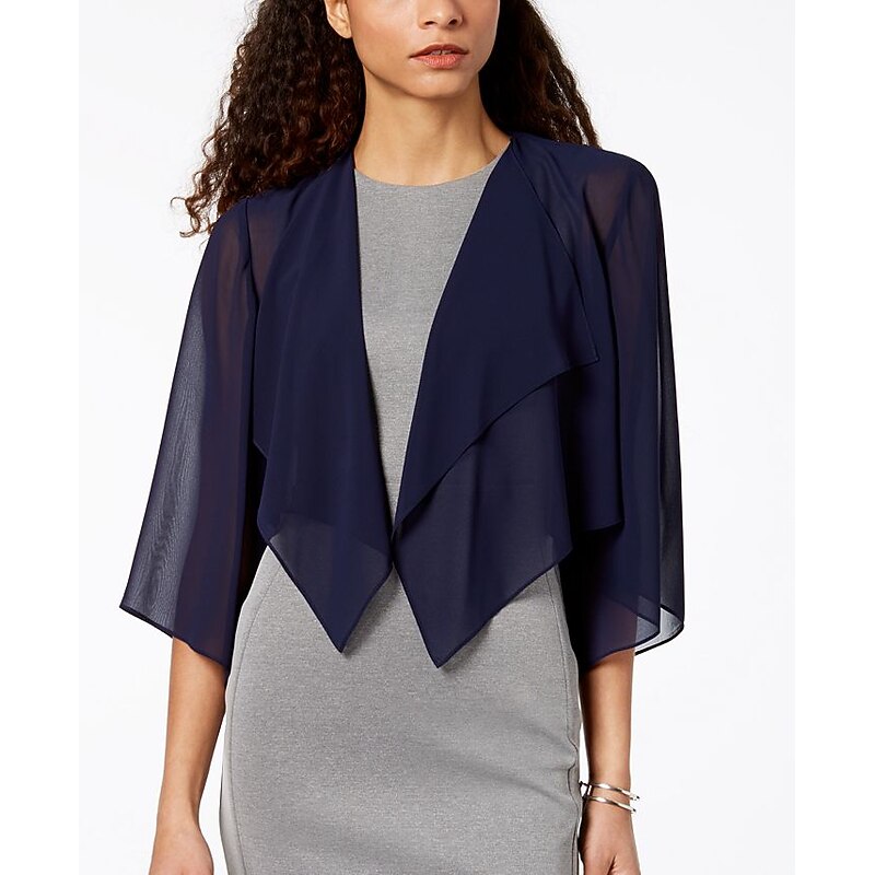 Shawls Women's Wrap Elegant Pure 3/4 Length Sleeve Chiffon Wedding Wraps With Pure Color For Wedding Spring & Summer