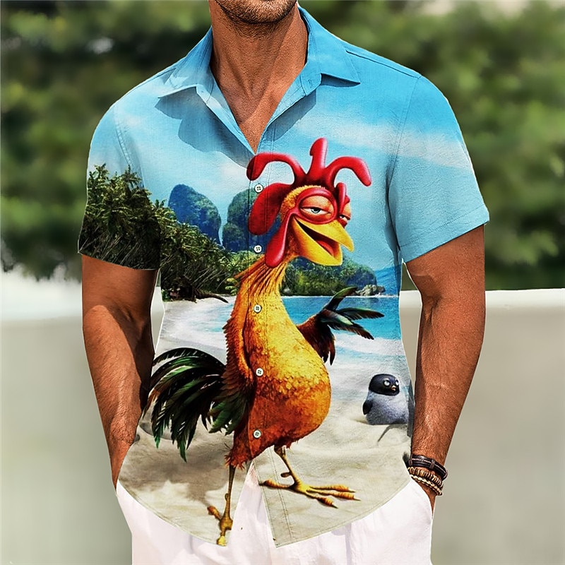 Men's Turkey Shirt Short Sleeve Fashion Designer Casual Outdoor Street Casual Summer Spring Turndown Print Blue Gray Light Blue
