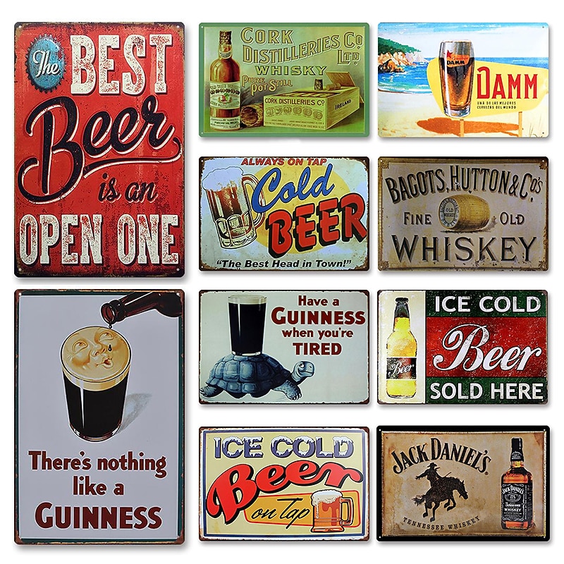 1pc Retro Metal Tin Sign Beer Tin Sign Vintage Bar Club Signs Wall Decor, Painting Wall Hanging for Home Decor Wall Art Metal Tin Sign 20x30cm/8''x12''