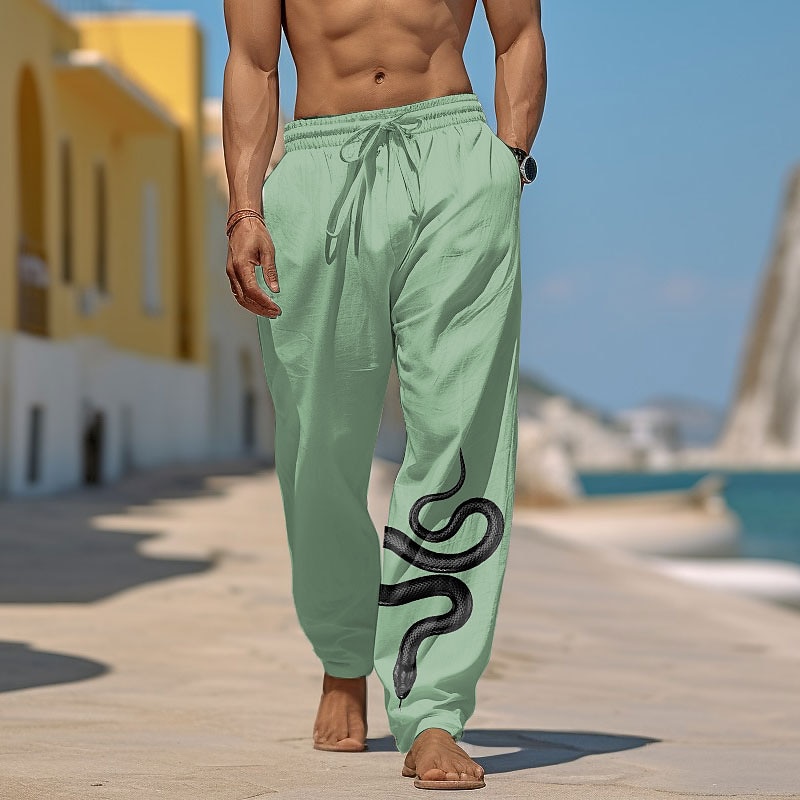 Men's Graphic Prints Snake Trousers Summer Pants Beach Pants Mid Waist Streetwear Hawaiian Designer Casual Daily Holiday Drawstring Elastic Waist 3D Print Spring & Summer 3D Print White Blue Green3