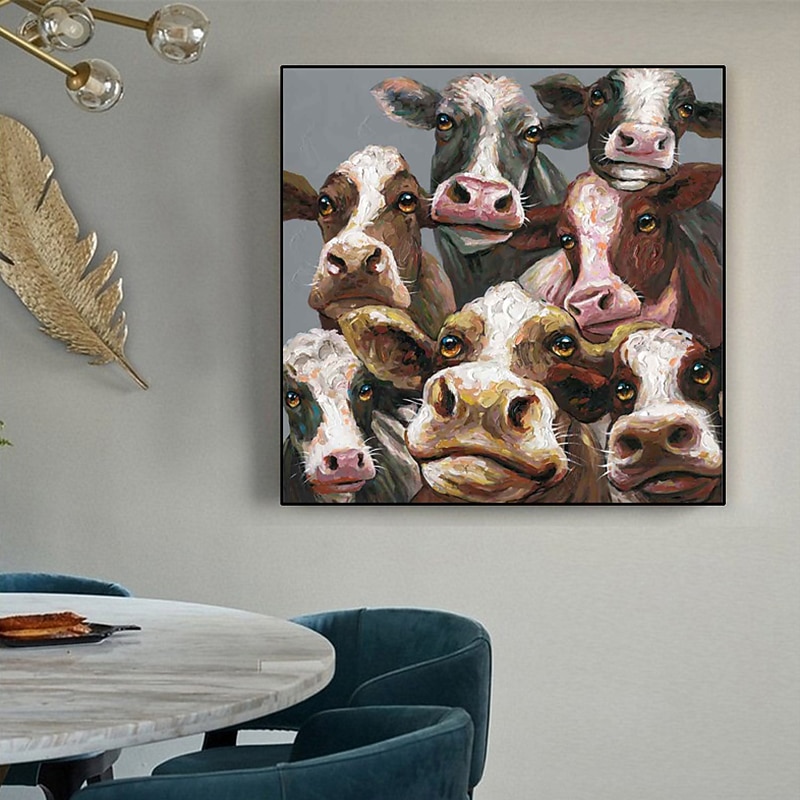 Handmade Oil Painting Canvas Wall Art Decoration Modern Abstract Animals Cute Cow Family for Home Decor Rolled Frameless Unstretched Painting3