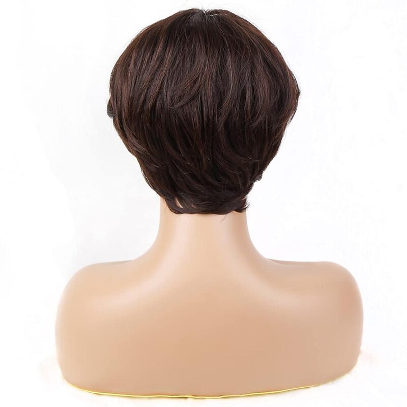 Brown Bob Wig Human Hair Short Pixie Cut Wig with Bangs Layered Human Hair Wigs for Black Women #4 Chocolate Colored Straight None Lace Front Wigs 150% Density  Pre Plucked Natural Hairline4