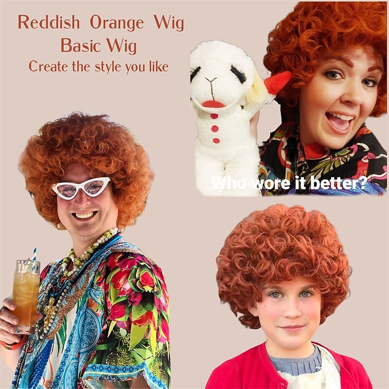 Adult Wig Short Curly Reddish Orange Wig Carnival Cosplay Costume Wig Halloween Wigs2
