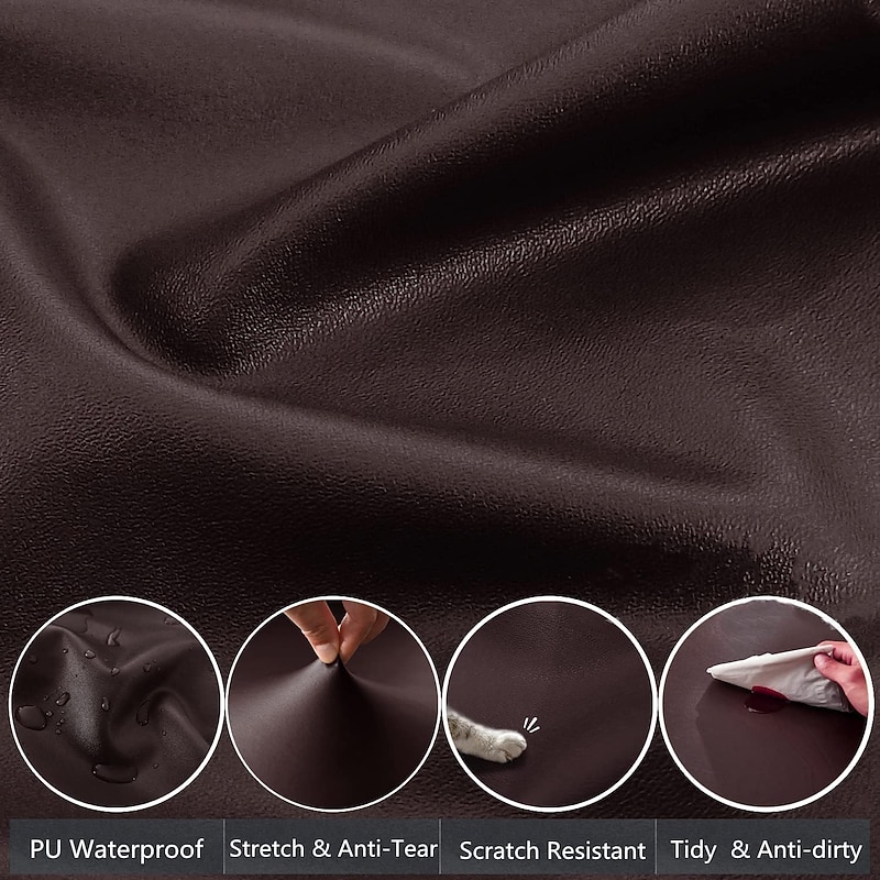 100% Waterproof 3 Seater Recliner Sofa Cover Stretch Pu Leather Black Grey High Elastic Couch Slipcover 3 Seats Cushion Reclining Furniture Protector3