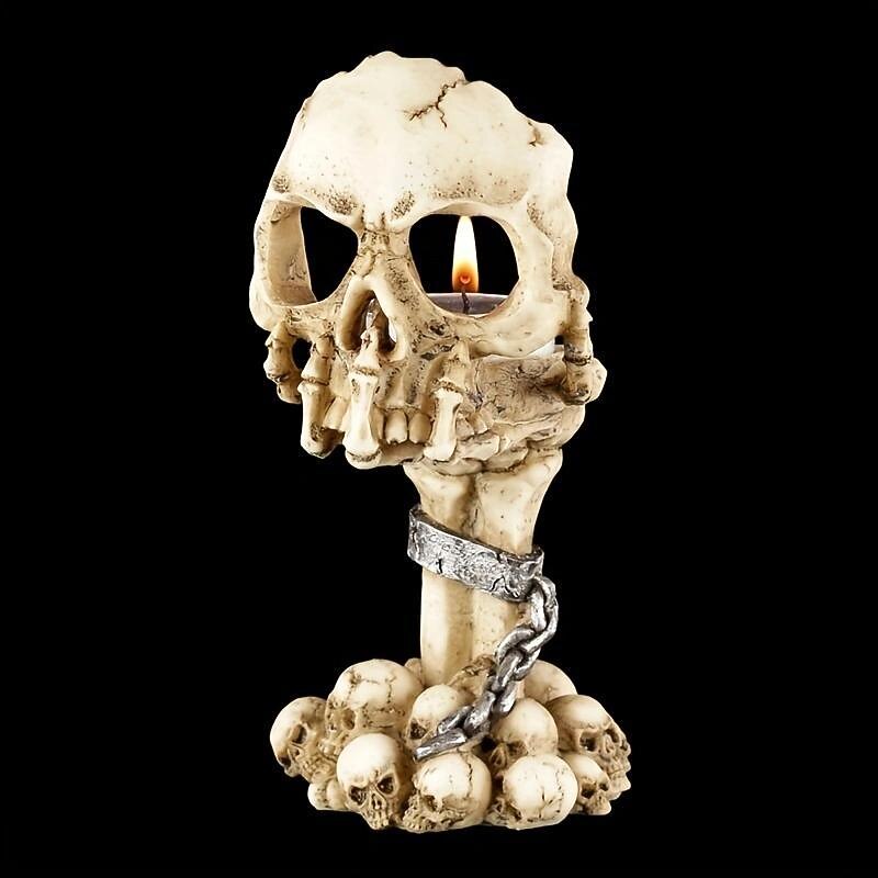 Halloween Skull Candelabra Creative Ghost Head Skull Hand Scented Candle Holder Personality Atmosphere Ornaments, Table Decoration Home Ornaments,goth,Gnome Statue Zombie Gnome Statue ,Fantastic Ornaments Skull ,Skull Head Creative Trick