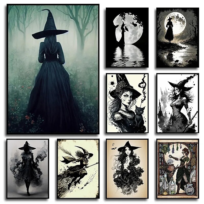 Halloween Wall Art Canvas Witches Prints and Posters Pictures Decorative Fabric Painting For Living Room Pictures No Frame