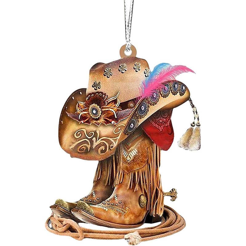 Car Rear View Mirror Hanging Accessories - Cowboy Boots, Cowboy Hat, and Saddle Keychain Ornament for Car Decoration2