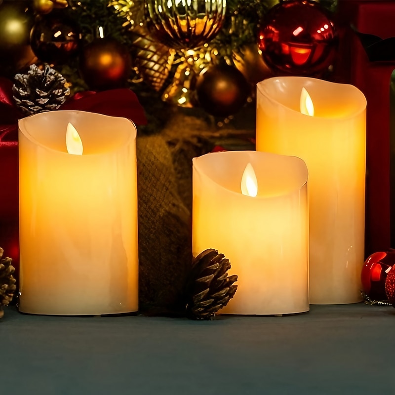 LED Candles Flameless Flickering Pillar Candles with Remote and Timer Battery Operated 3D Wick Real Wax Ivory Warm Light LED Pillar Candles for Halloween Decoration Indoor Set of 3(D3 x H456 Inch)3