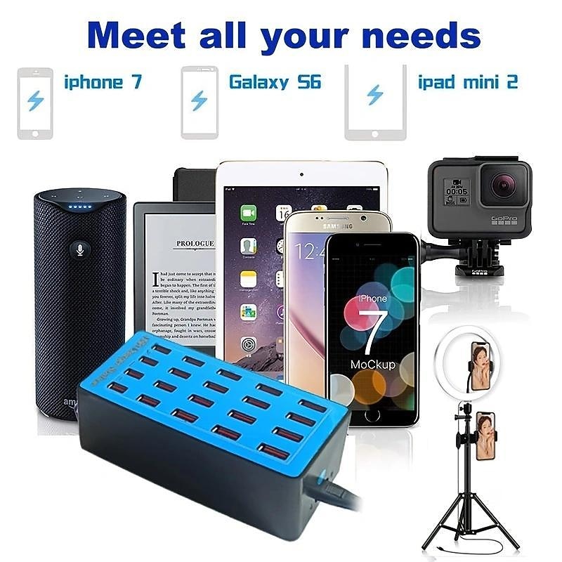 USB Charger Station 100W5V20A 20-Port Fast Charging Socket Multi-port Multi-function Universal Fast Adapter for Multiple Devices Smart Mobile Phone Tablet Laptop Computer Camera Headphone4