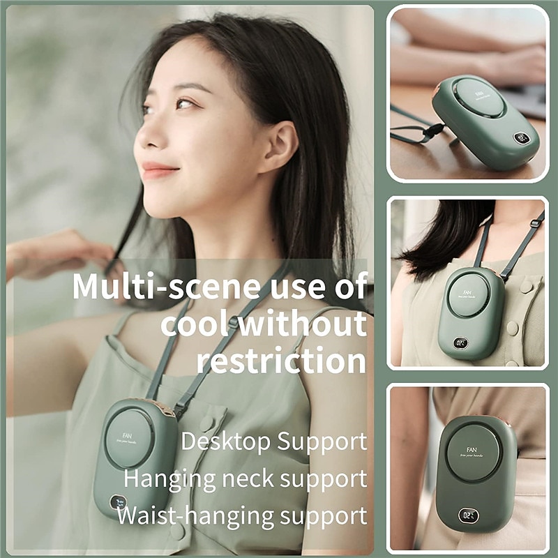 Portable Neck Fan with Adjustable Lanyard – USB Rechargeable Bladeless Fan with 3 Speeds for On-the-Go Cooling3