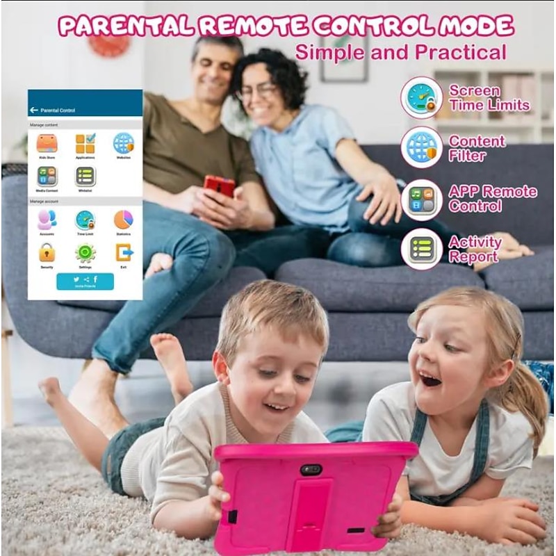 7 Inch Kids Education Tablet PC 2GB RAM32G ROM , Safety Eye Protection Screen, WiFi, Dual Camera , Games, Parental Lock, Study PC With Silicone Protect Case3