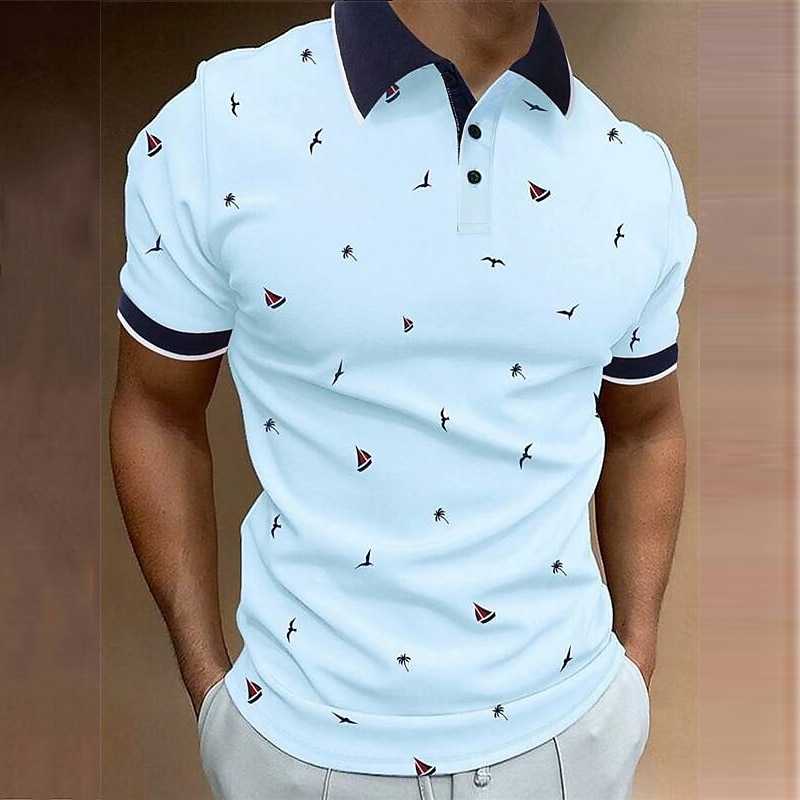 Men's Polo Shirts Golf Shirt Short Sleeve Polo Shirts Collared Shirts Business Casual WorkWear Formal Wear Festival Wear Buttons 3D Print White Pink Blue3