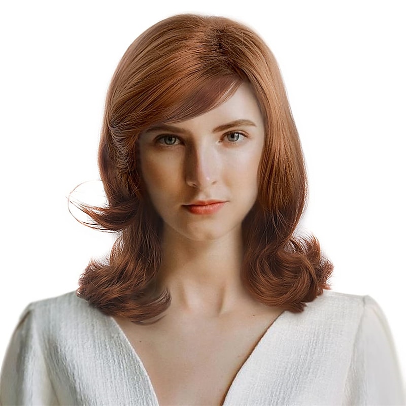 Red Long 60s Wigs for Women Natural Synthetic Hair Wig Auburn 50s 60s 70s Cosplay Daily Work Costume Party Halloween Wigs