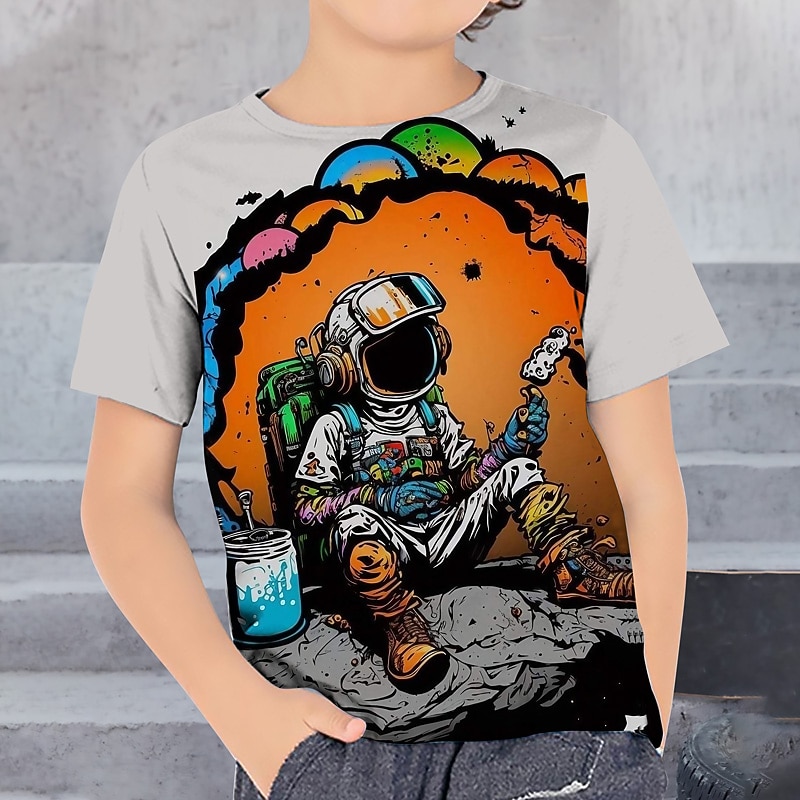 Boys 3D Graphic Astronaut T shirt Tee Short Sleeve 3D Print Summer Spring Active Sports Fashion Kids 3-12 Years Outdoor Casual Daily Regular Fit4