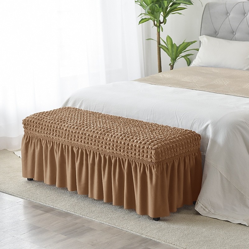 Stretch Bubble Lattice Bench Cover Burgundy Ottoman Slipcovers Elastic Protector For Livingroom Bedrrom Floral Soft Durable Washable
