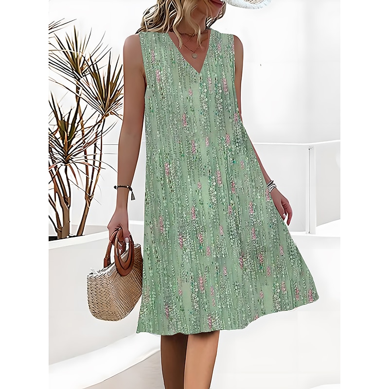 Women's Mini Dress Petite Dress A Line Dress Tank Dress Summer Dress Active Fashion Streetwear Outdoor Vacation Party Loose Fit Floral Color Block Ditsy Floral Sleeveless Strap V Neck2