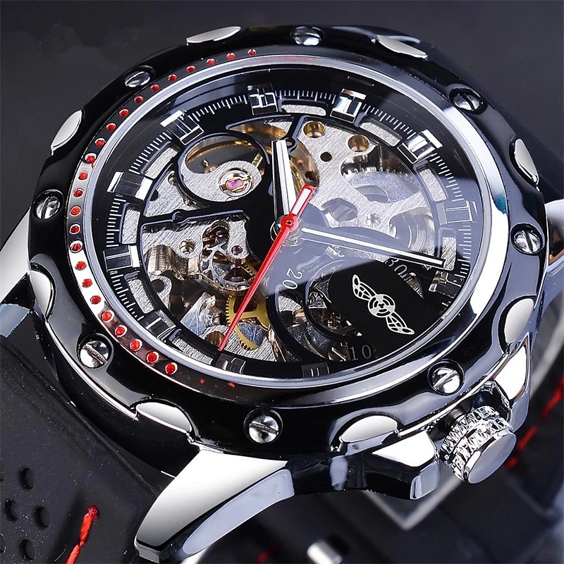 WINNER Men Mechanical Watch Luxury Large Dial Fashion Business Automatic Self-winding Luminous Decoration Leather Watch2