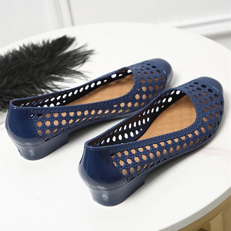 Women's Navy Blue Hollow Slip-On Flats – Lightweight Breathable Jelly Shoes with Cushioned Insole for Summer Casual Wear and Beach Walks4