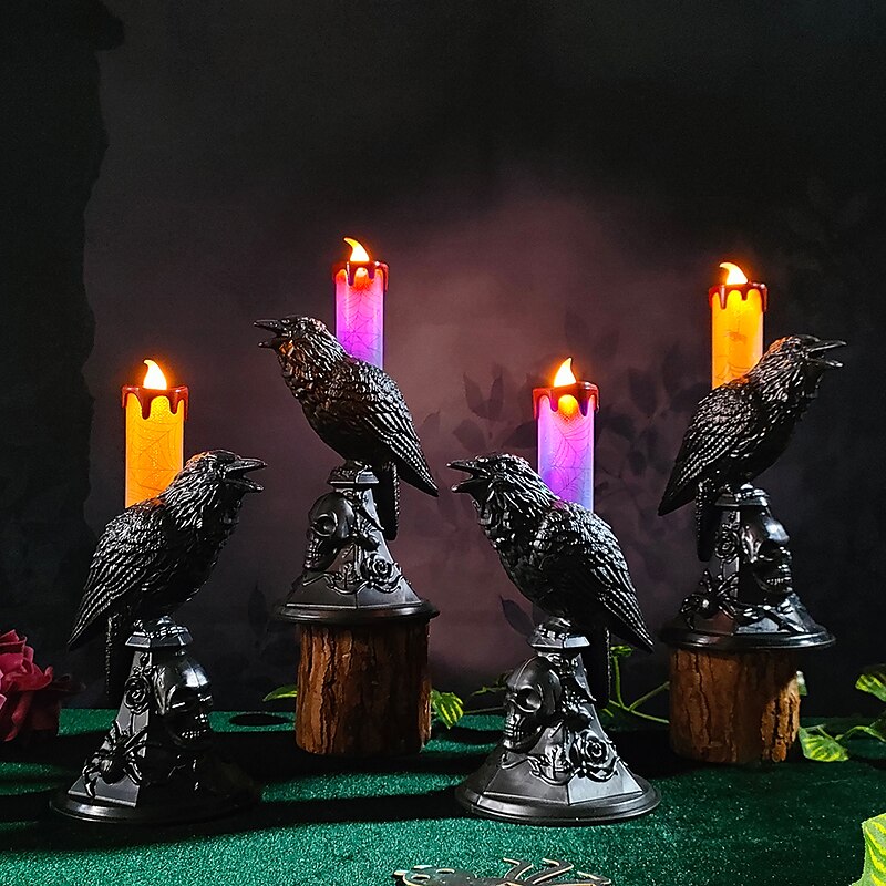 Halloween Candlestick Light Crow Light Ghost Festival Decoration Props Candlestick Ornament Led Electronic Candle Light Ornament