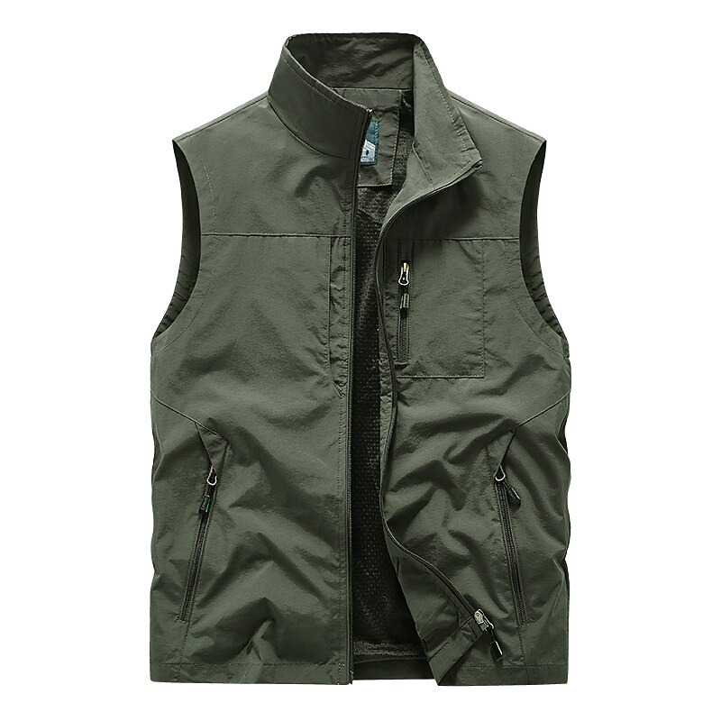 Men's Vest Daily Wear Modern Contemporary Spring & Summer Basic Elastane Outdoor Solid / Plain Color Zipper Standing Collar Relaxed Fit Wine Grey Black khaki Vest4