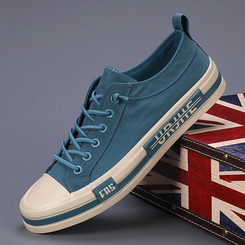Men's Casual Canvas Lace-Up Sneakers – Stylish Blue Low-Top Shoes for Everyday Wear, Outdoor Activities, and Sports