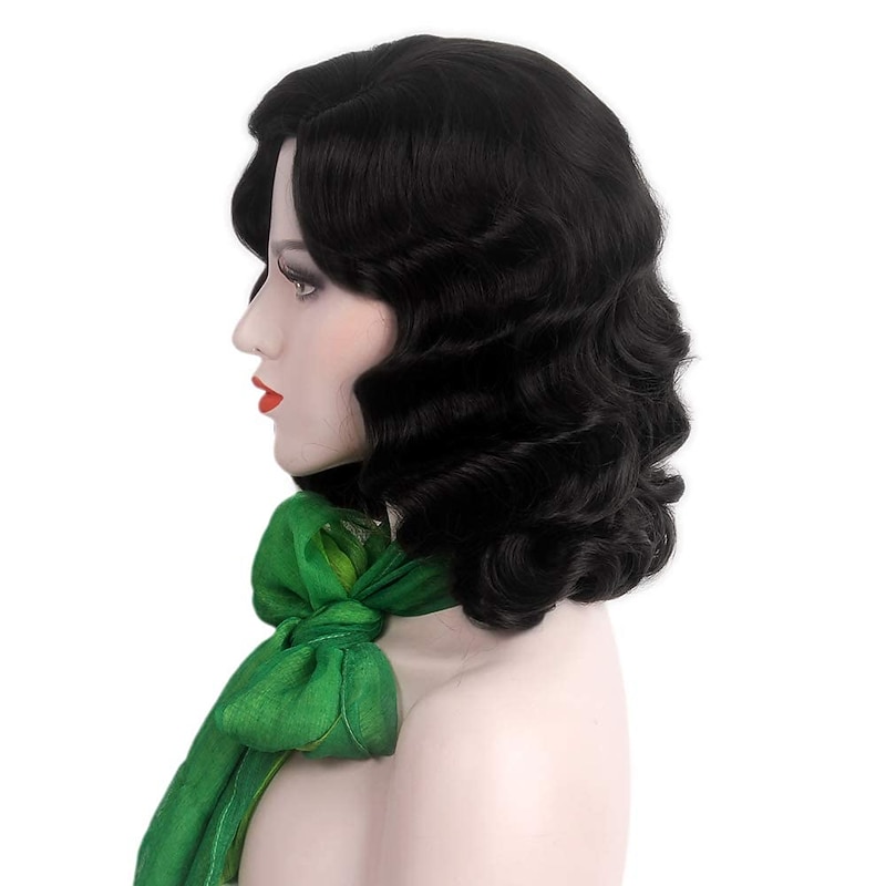Black 20s Wig for Women Long Finger Wave Party Wig Synthetic Full Vintage Wigs for Womens Lady Cosplay Costume Fancy Dress 1920s Flapper Wig Halloween Wigs3