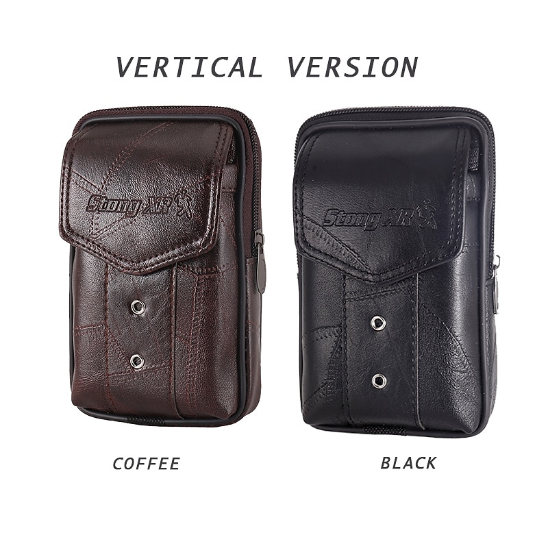 Large Capacity Men's Leather Bag Wear Belt Waist Bag Mobile Phone Bag Men's Coin Purse Cigarette Bag3