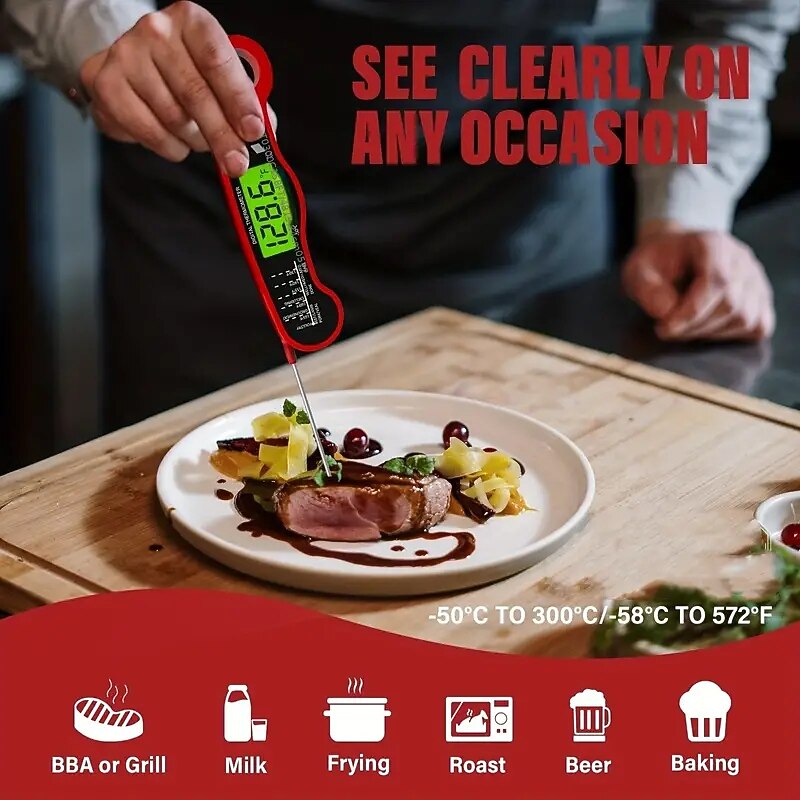 Instant Read Meat Thermometer, Waterproof Ultra-Fast Digital Food Probe with Backlight, Calibration for Grill, BBQ, and Cooking4