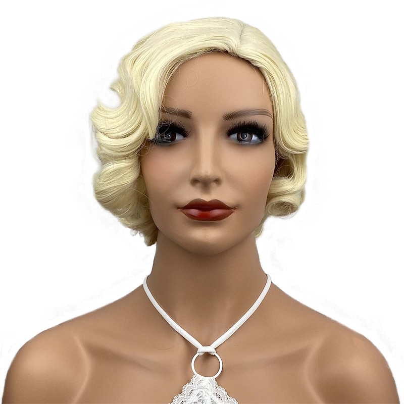 Finger Wave Wig Synthetic Hair for Women 1920s Vintage Cosplay Carnival Party Daily Everyday Wear Short Curly Wig Halloween Wigs
