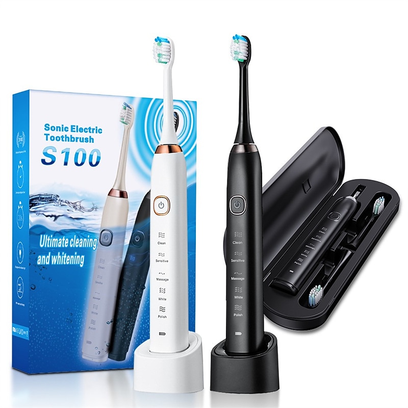 Sonic Electric Toothbrush Wireless Charging 5 Brushing Modes With Travel Box Brush Head Dust Cover 3 Replacement Soft Bristle Brush Heads