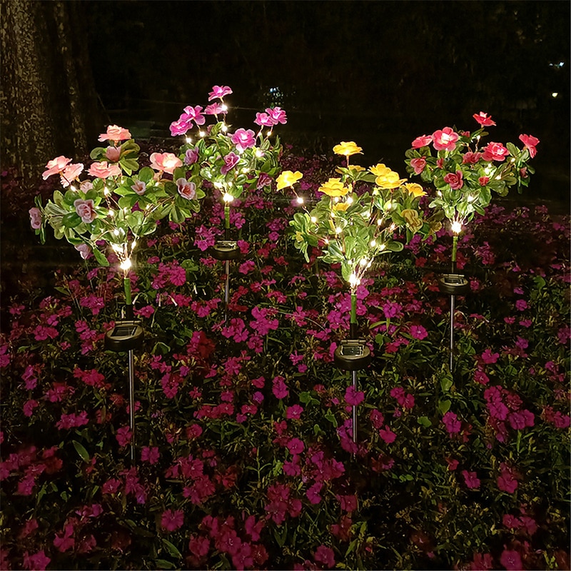 LED Solar Flower Lights Rhododendron Outdoor Simulated Flower Lamp LED Artificial Flower Floor Insertion Lamp  Garden and Courtyard Decorative Lights Holiday Party Decorative Lights3